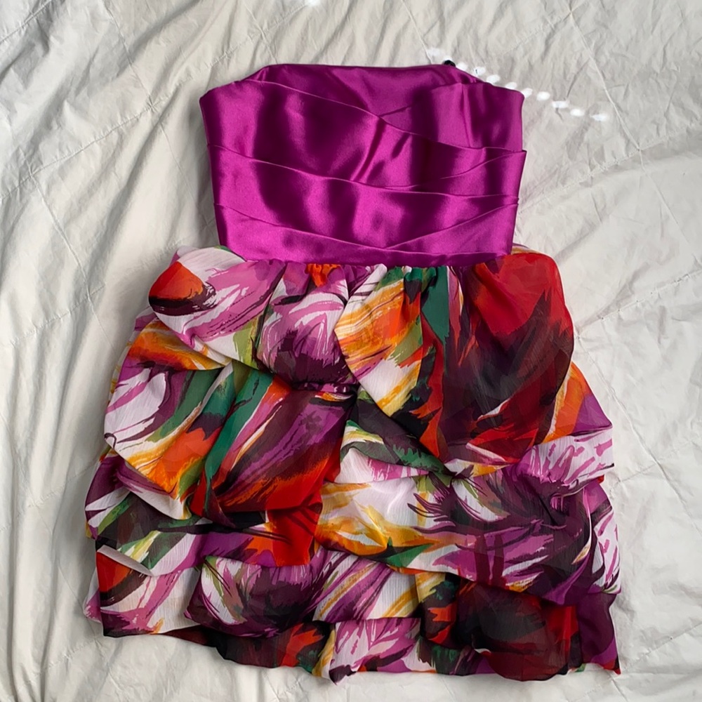 Strapless tiered mini dress